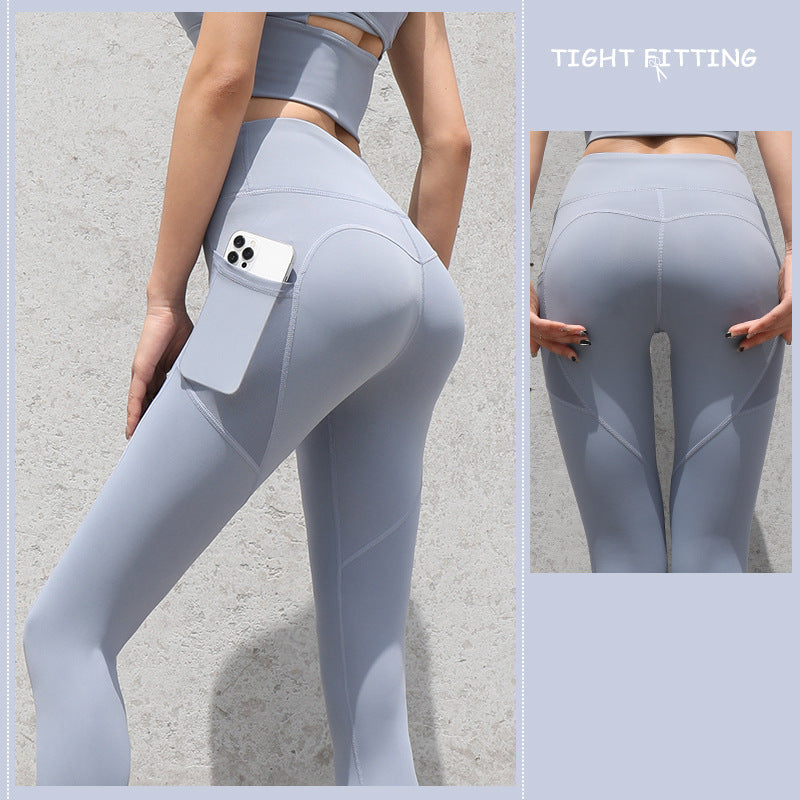 Seamless Yoga /Running Leggings With Pockets. Push Up High Waist