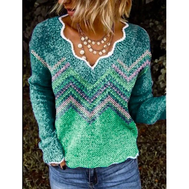 Ladies Geometric Print Long Sleeve Sweater