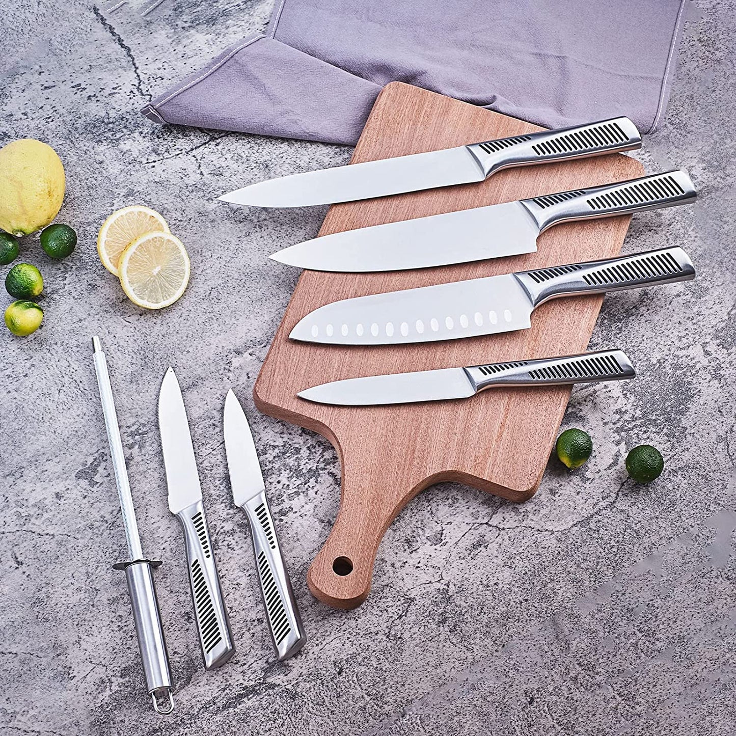 Kitchen Knife Set. LapEasy 15 Pcs W/ Block, Stainless Steel Hollow Handle Cutlery W /Manual Sharpener