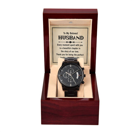 Black Chronograph Watch - For Husband Every Moment
