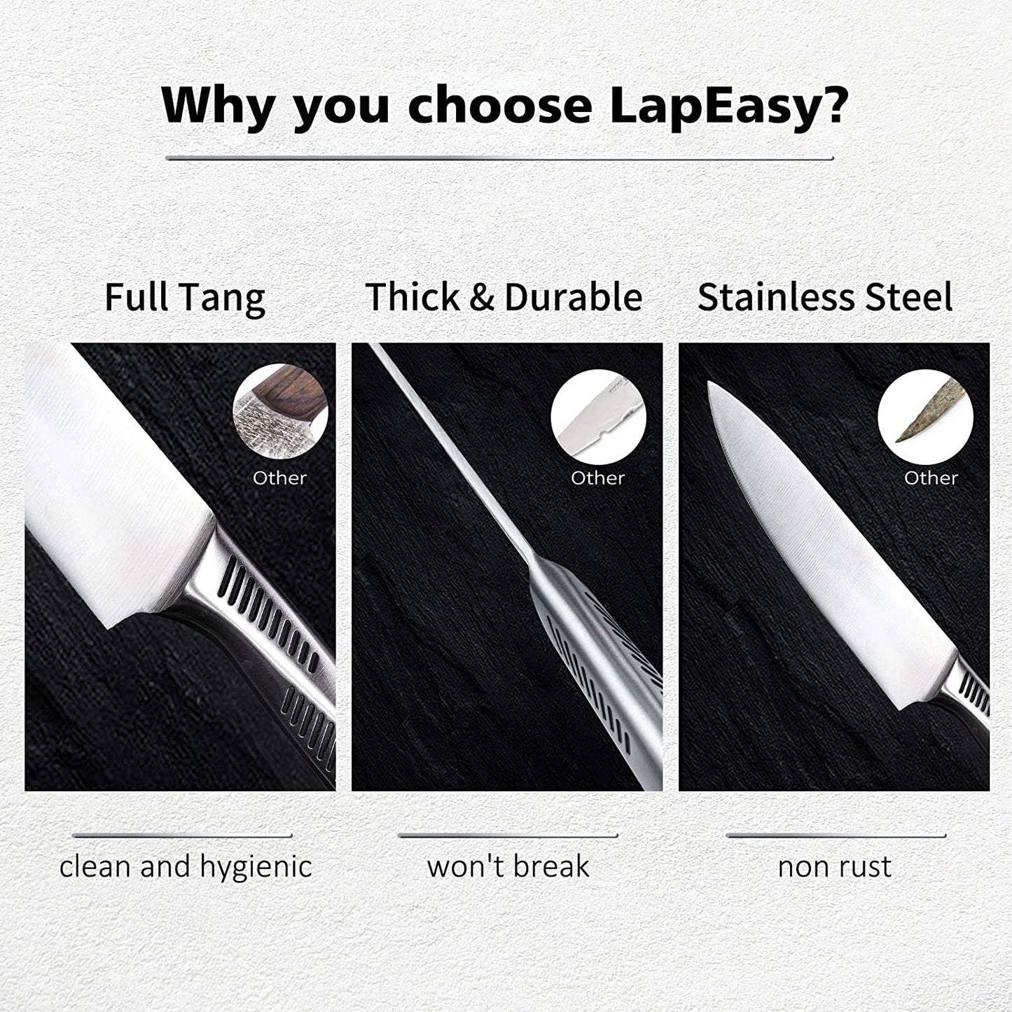 Kitchen Knife Set. LapEasy 15 Pcs W/ Block, Stainless Steel Hollow Handle Cutlery W /Manual Sharpener
