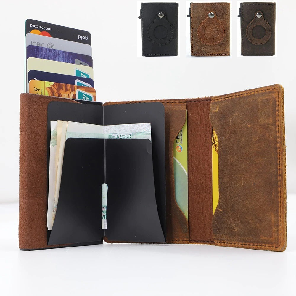 Genuine Leather Minimalist  Airtag Wallet /Credit Card Holder