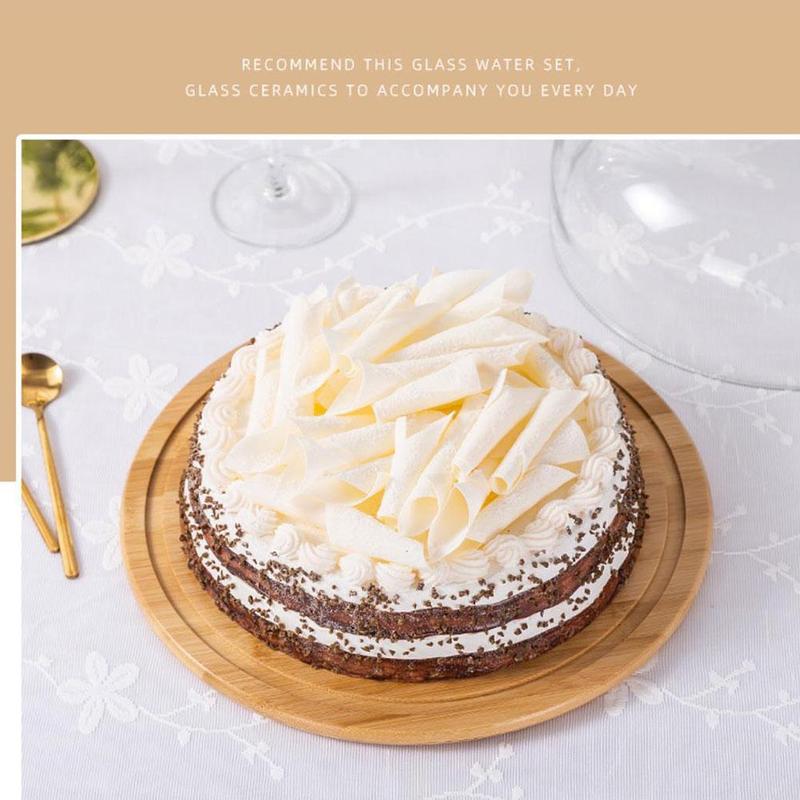 Lead-Free Food Grade Transparent Dustproof Cake Glass with bamboo tray