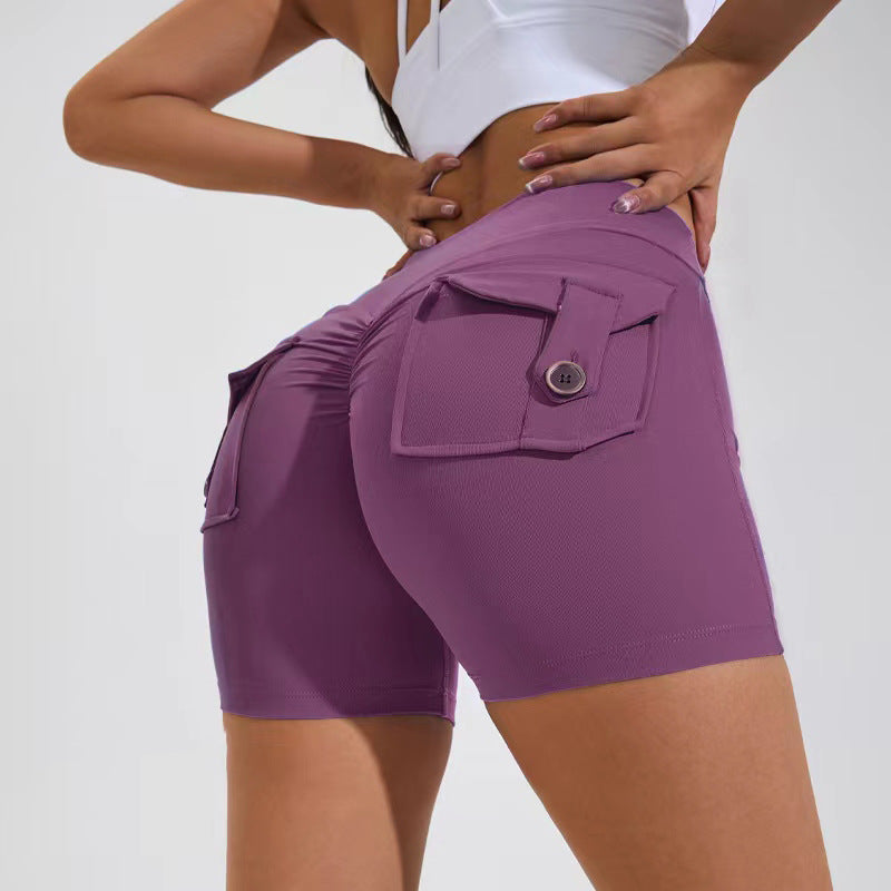 High Waist  Wome's Hip Lifting Shorts With Pockets