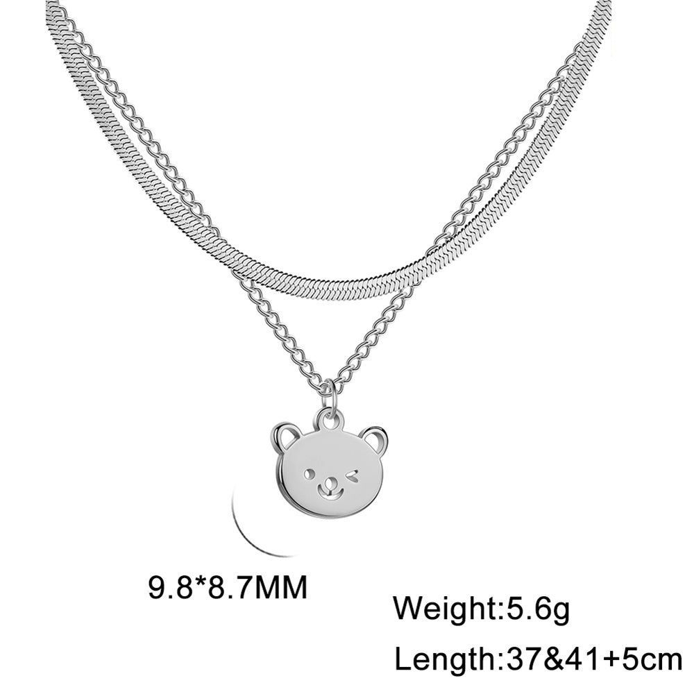 Unift Double Layer Stainless Steel Necklace For Woman Snake Chain Animal Bear Fox Dolphin Dog Pendant Fashion Jewelry Accessory