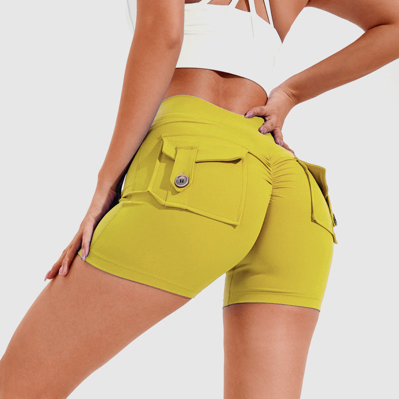 High Waist  Wome's Hip Lifting Shorts With Pockets