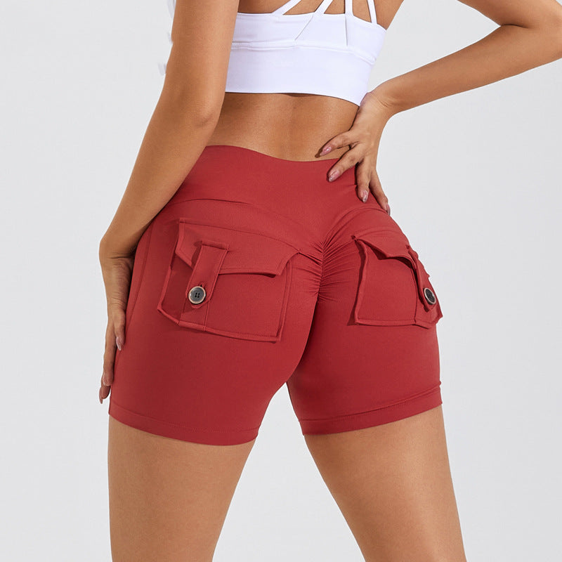 High Waist  Wome's Hip Lifting Shorts With Pockets