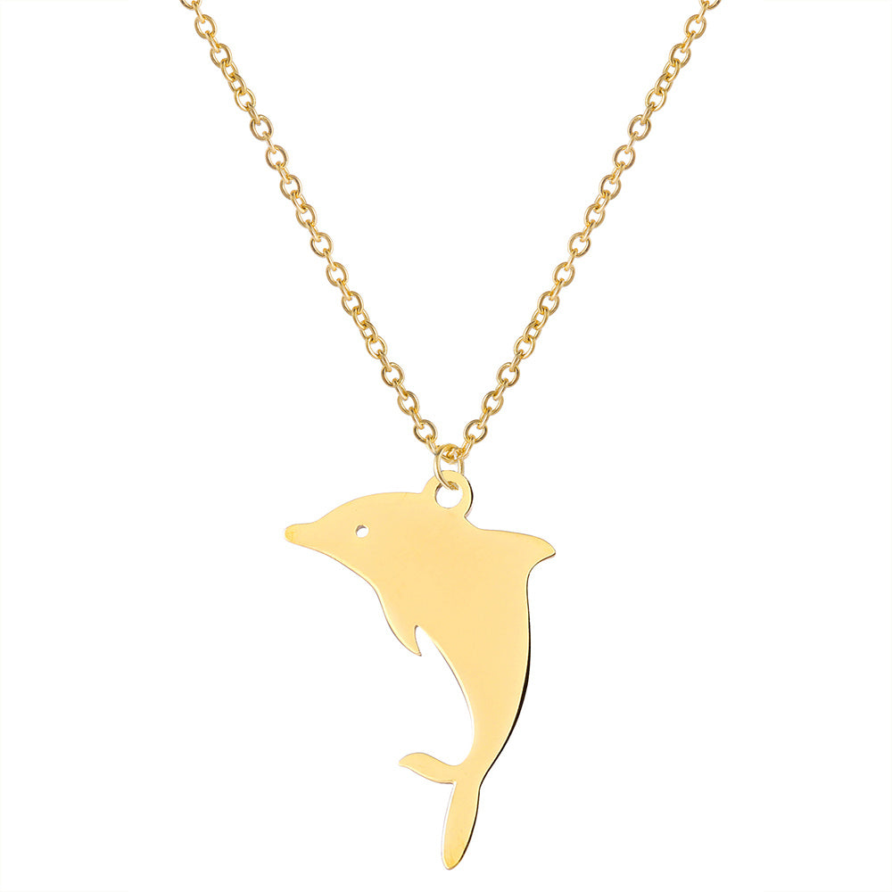 Unift Double Layer Stainless Steel Necklace For Woman Snake Chain Animal Bear Fox Dolphin Dog Pendant Fashion Jewelry Accessory