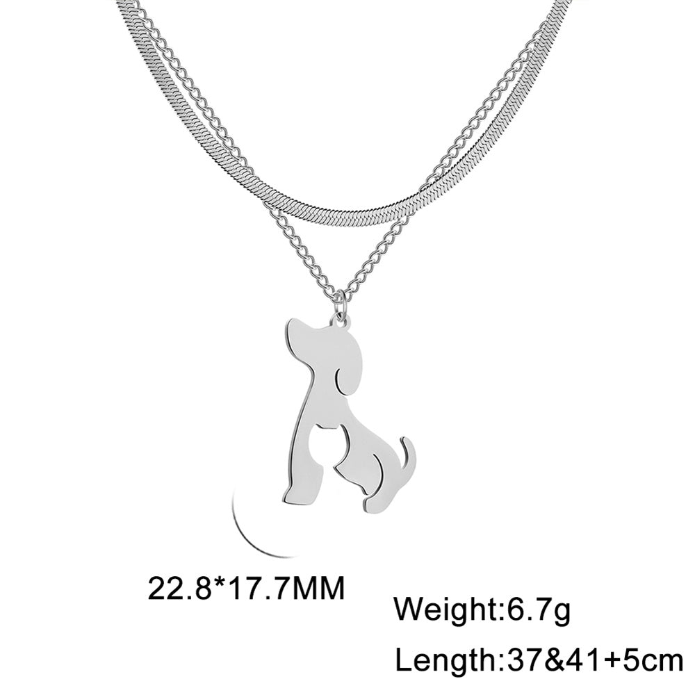 Unift Double Layer Stainless Steel Necklace For Woman Snake Chain Animal Bear Fox Dolphin Dog Pendant Fashion Jewelry Accessory