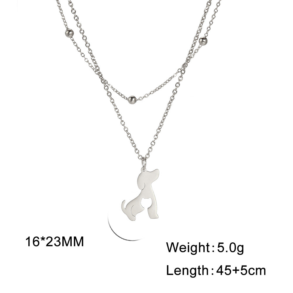 Unift Double Layer Stainless Steel Necklace For Woman Snake Chain Animal Bear Fox Dolphin Dog Pendant Fashion Jewelry Accessory