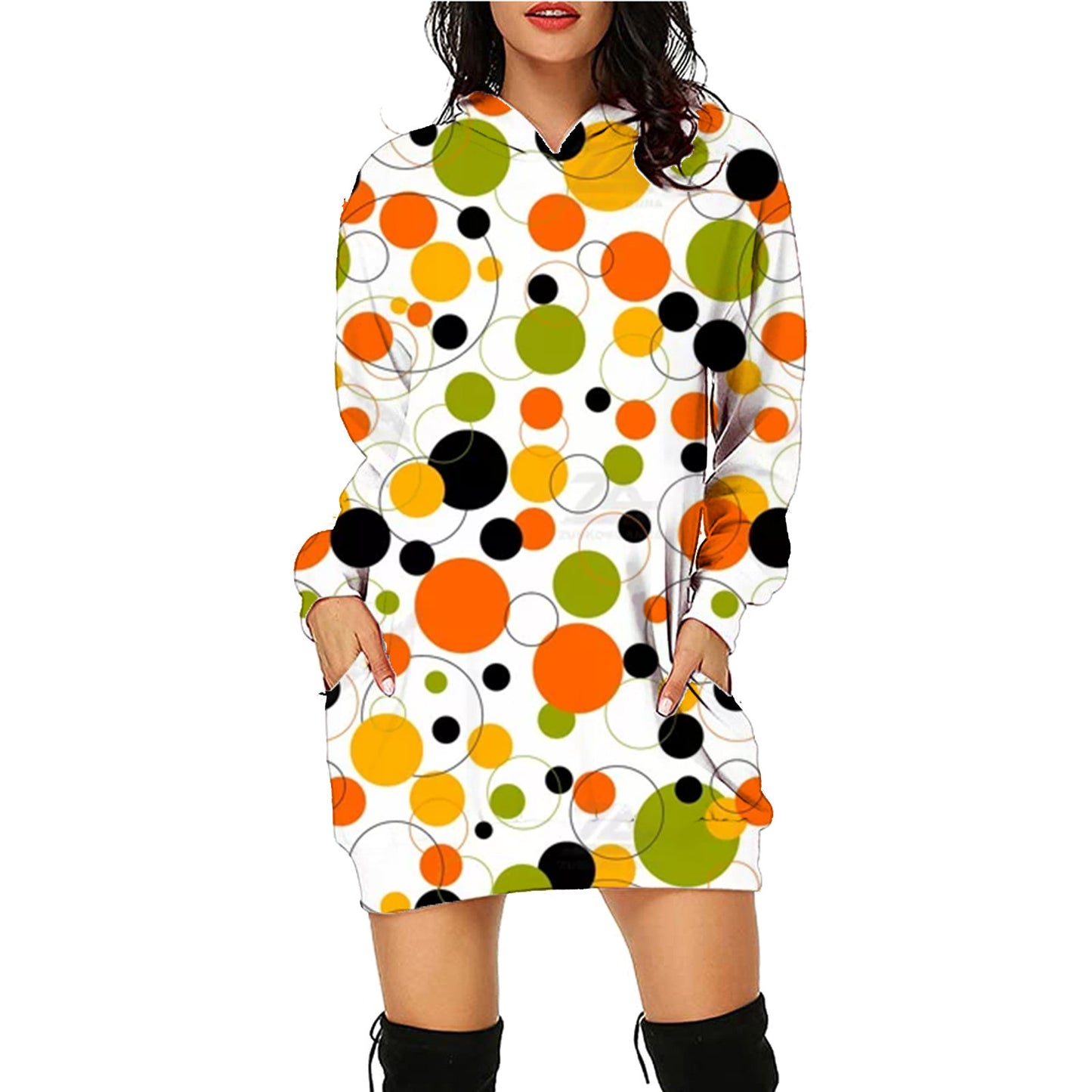 Halloween Print Long Hoodie With Pockets