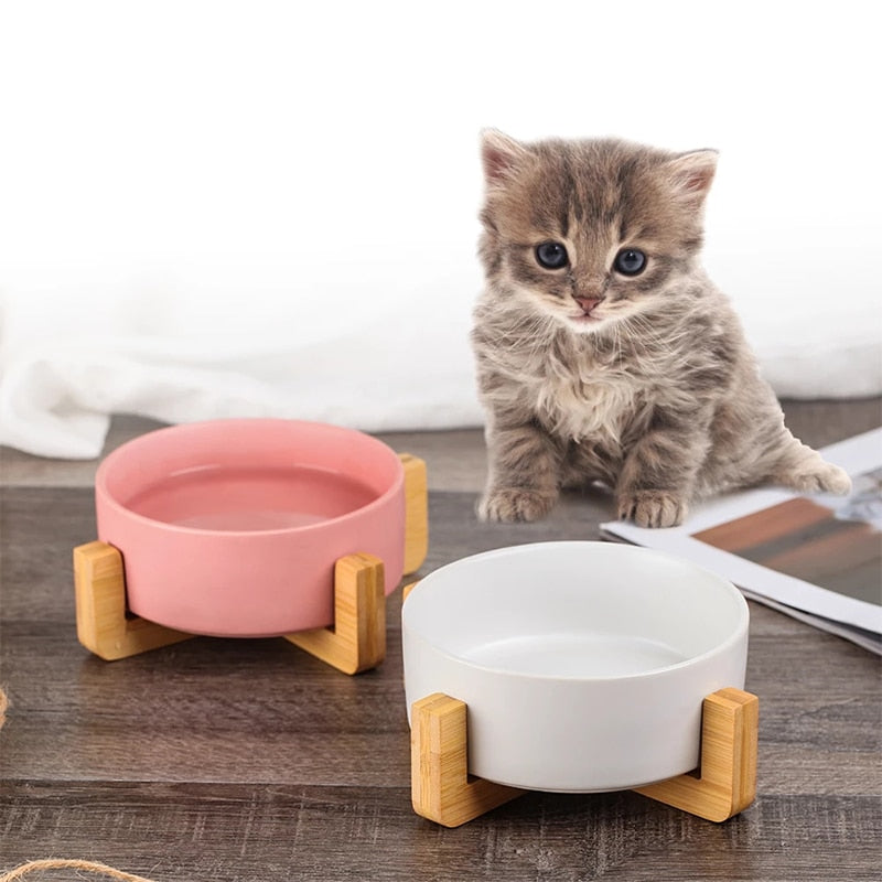 Ceramic Pet Bowl  With Wood Stand