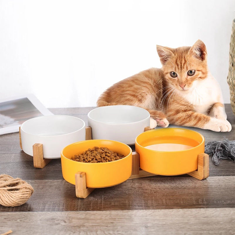 Ceramic Pet Bowl  With Wood Stand