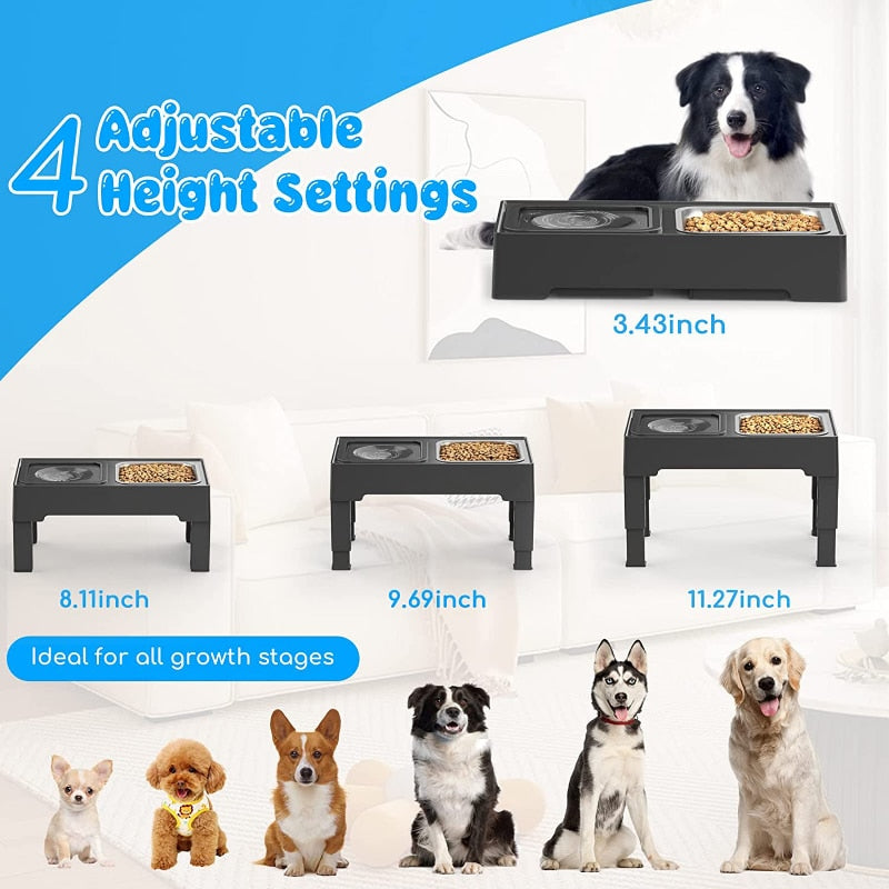 Adjustable Height Pet Feeding Stand with Bowls