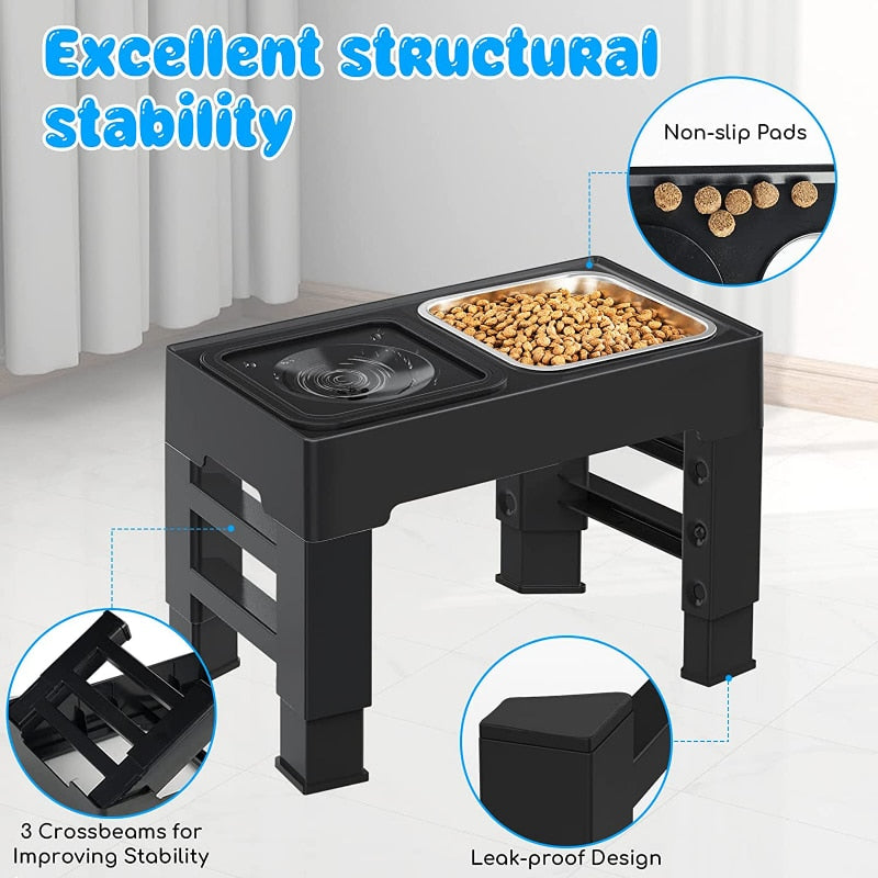 Adjustable Height Pet Feeding Stand with Bowls