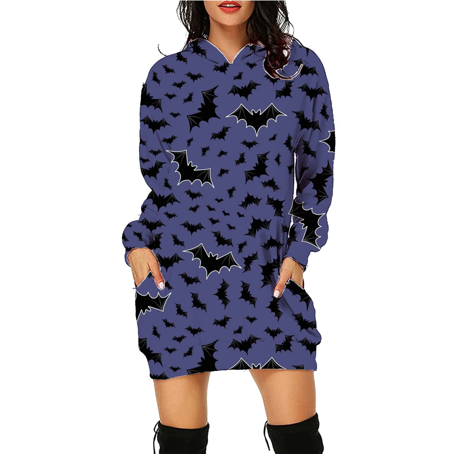 Halloween Print Long Hoodie With Pockets