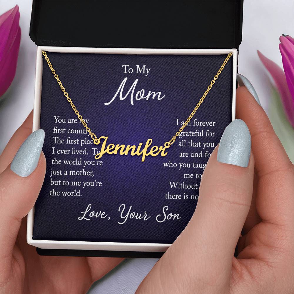 Custom Name Necklace w/ Message Card - For Mom From Son