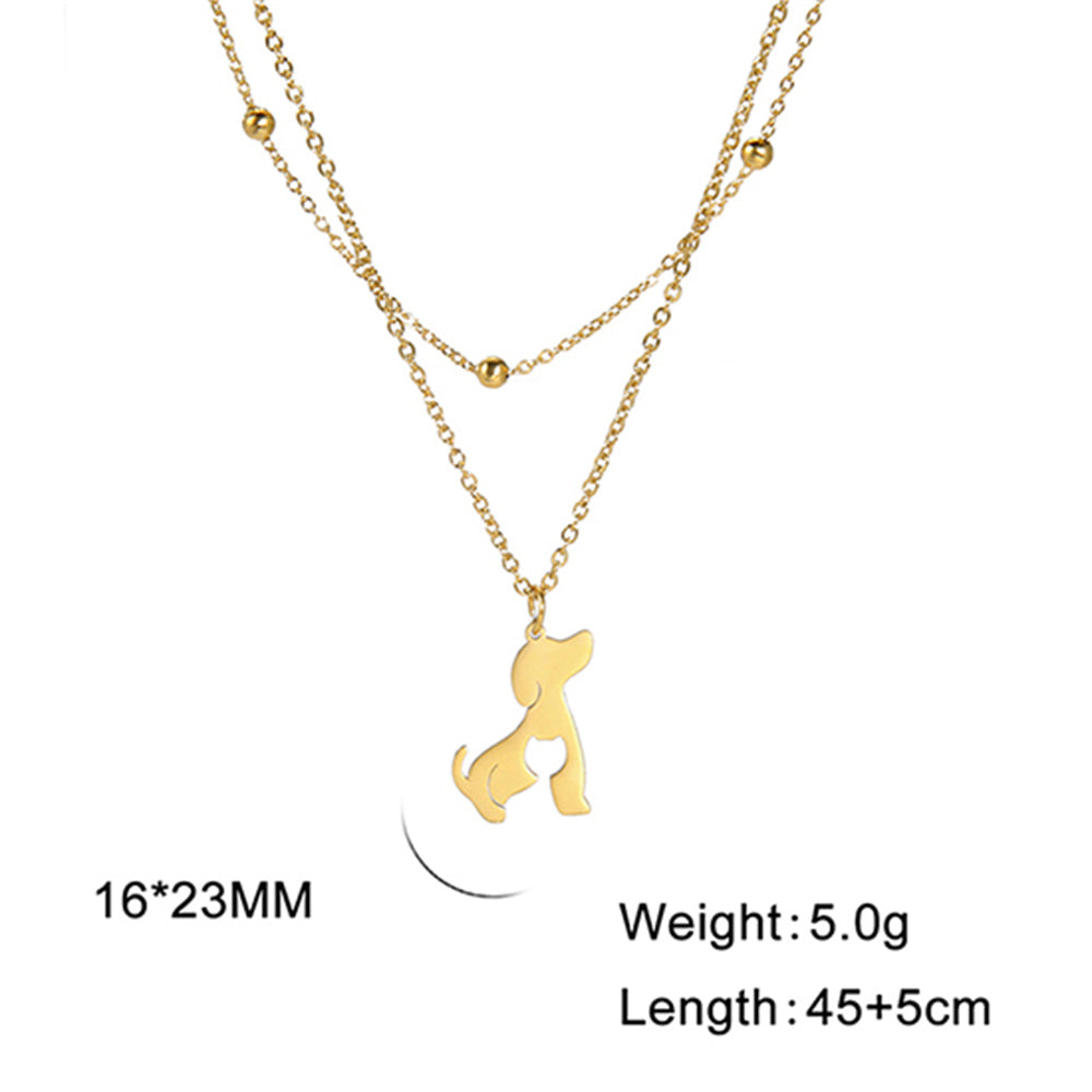 Unift Double Layer Stainless Steel Necklace For Woman Snake Chain Animal Bear Fox Dolphin Dog Pendant Fashion Jewelry Accessory