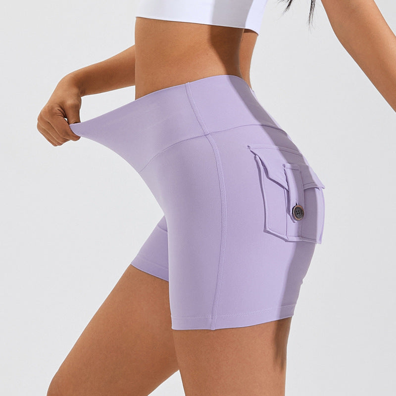 High Waist  Wome's Hip Lifting Shorts With Pockets