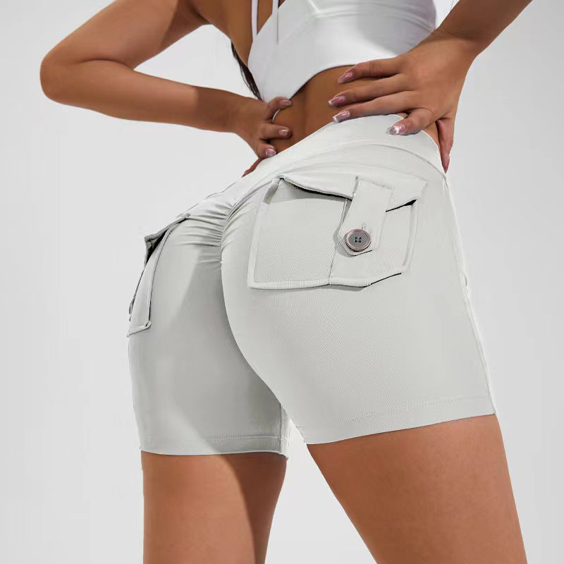 High Waist  Wome's Hip Lifting Shorts With Pockets