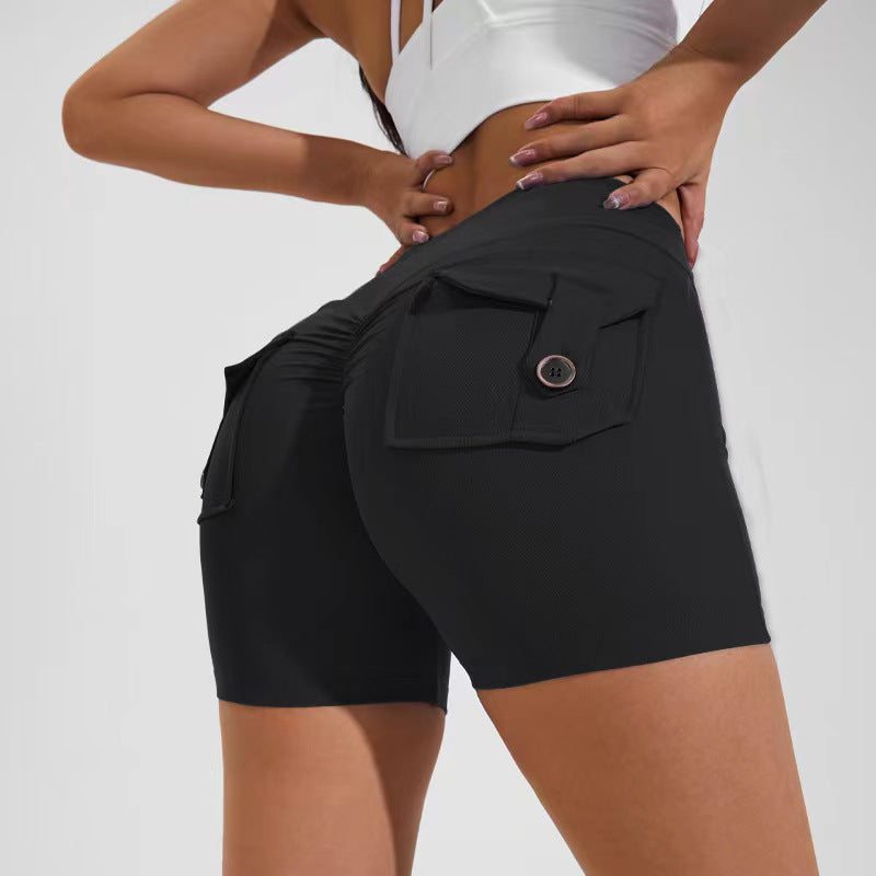 High Waist  Wome's Hip Lifting Shorts With Pockets