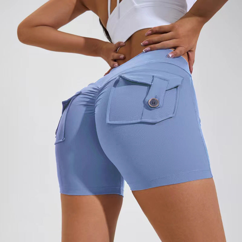 High Waist  Wome's Hip Lifting Shorts With Pockets