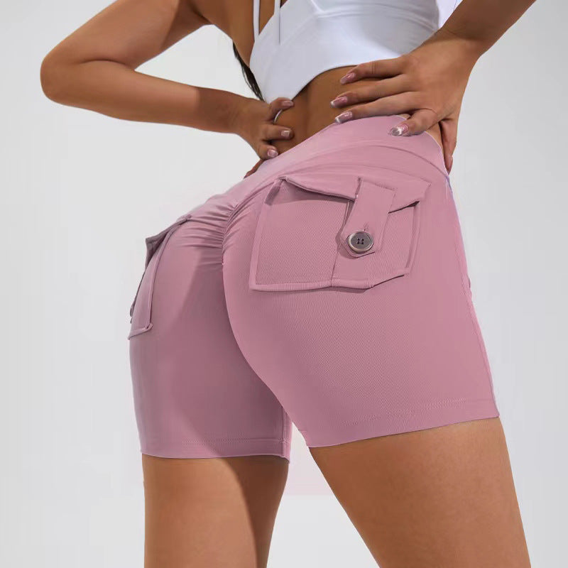 High Waist  Wome's Hip Lifting Shorts With Pockets